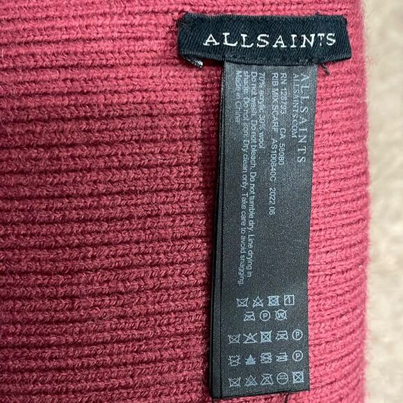 All Saints Wool Blend Scarf Ribbed Knit Sienna Red New - Picture 3 of 5